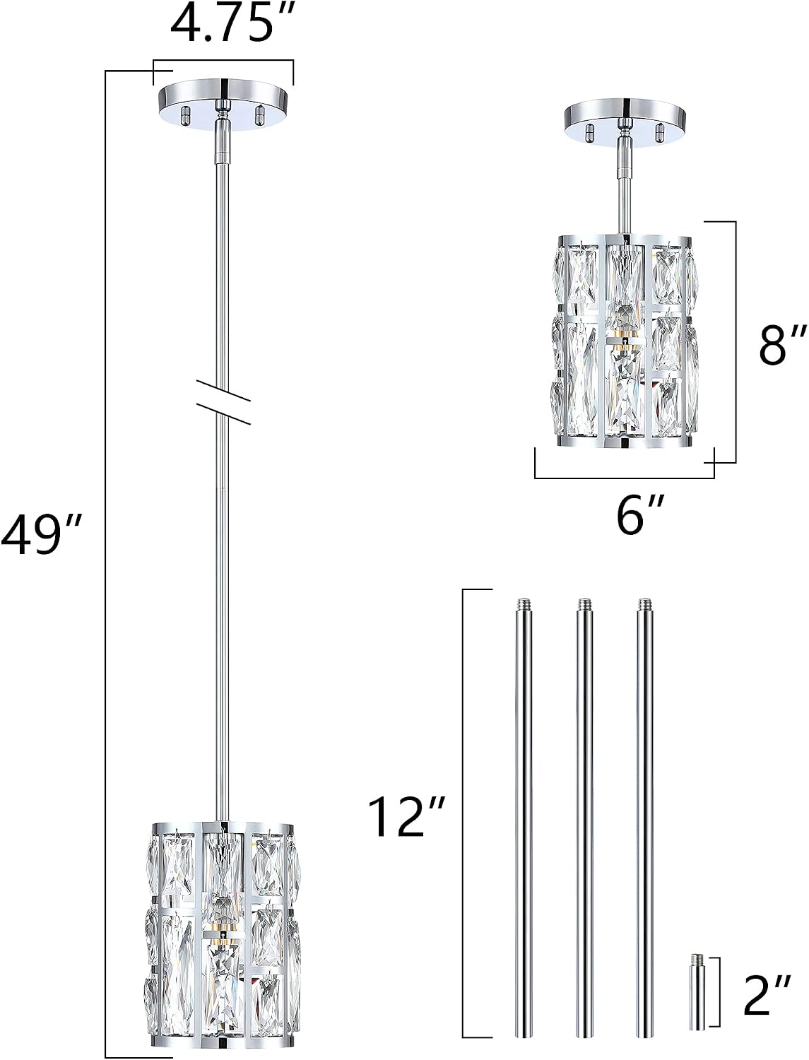 MEXO Modern Crystal Pendant Light Fixture 3-Pack Chrome Finish Hanging Lighting Crystal Chandelier for Kitchen Island