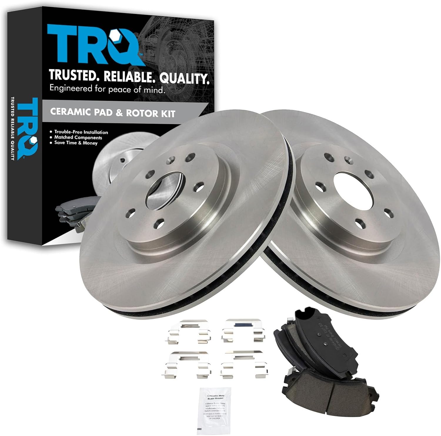 TRQ Front Brake Pad and Rotor Set Ceramic Vented Rotors Compatible with 2011-2017 Chevrolet Caprice