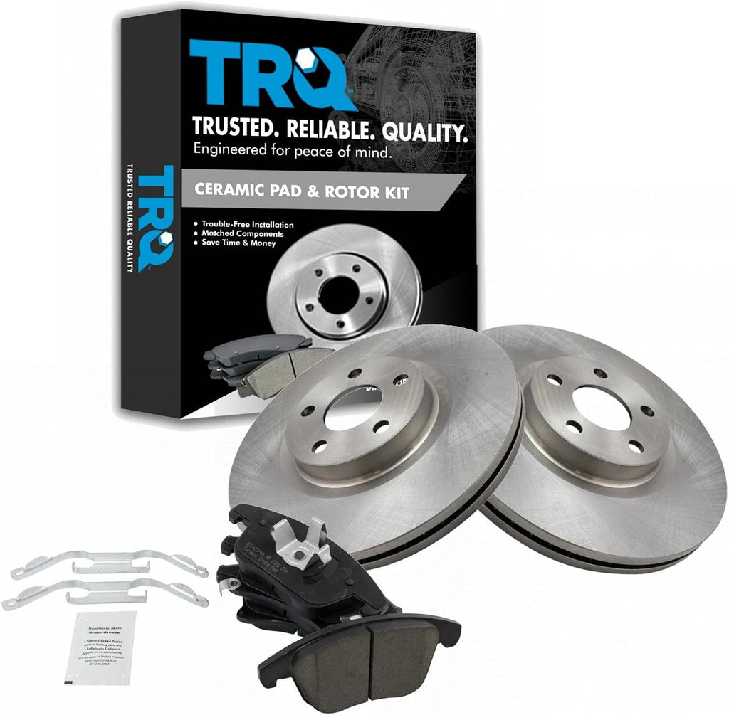 TRQ Front Brake Pad and Rotor Set Ceramic Vented Rotors Compatible with 2017-2018 Lincoln MKZ