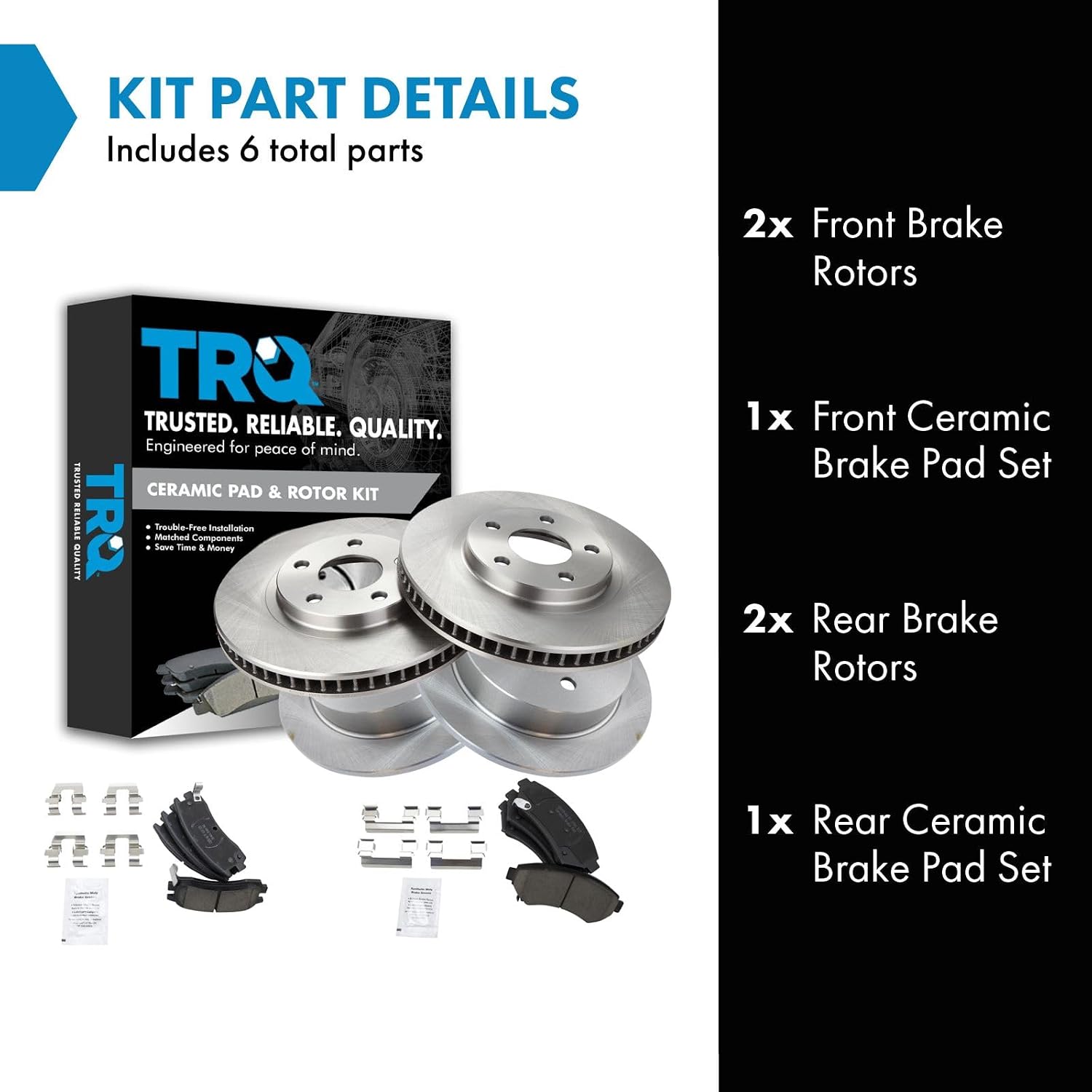 TRQ Front and Rear Brake Pad and Rotor Set Ceramic Compatible with 2000-2005 Chevrolet Impala 2000-2005 Monte Carlo 1998-1999 Oldsmobile Intrigue