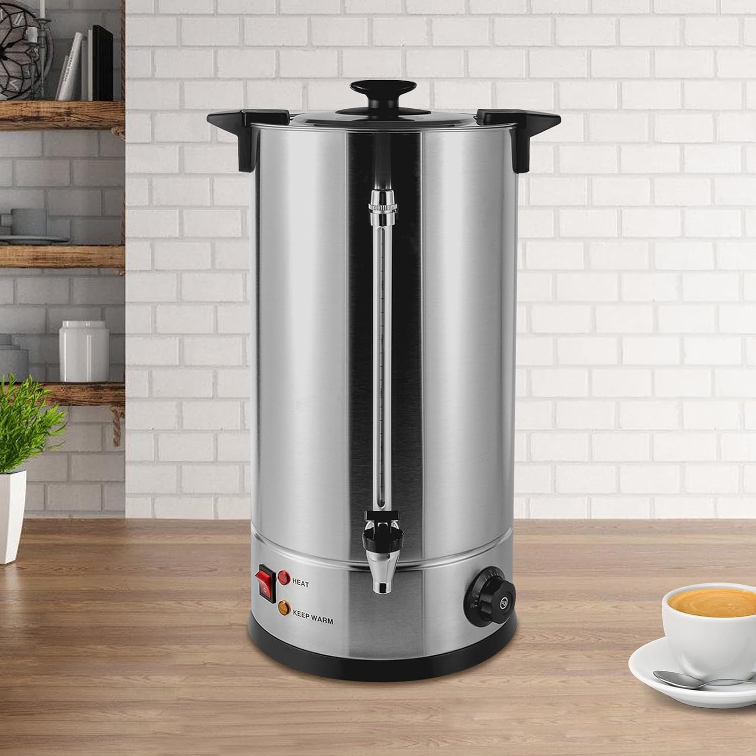 Commercial Coffee Urn, 25L/6.6Gal Stainless Steel Percolate Coffee Maker Hot Water Dispenser for Home, Party, Office, Wedding, Silver
