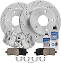 Detroit Axle - Front Brake Kit for 2004-2005 2009-2012 Chevy Malibu 2006-2010 Pontiac G6 2007-2009 Saturn Aura, Drilled Slotted Brake Rotors Brake Calipers Ceramic Brakes Pads: 11.65' inch Rotors