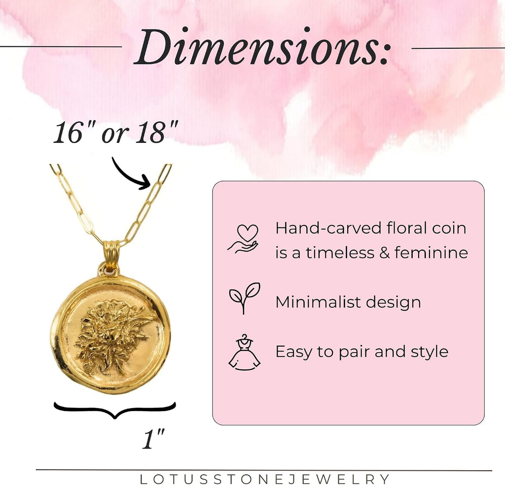 LOTUS STONE JEWELRY 23.5K Gold Vermeil Wax Seal Pendant, Coin Necklace for Women (Gold Vermeil)