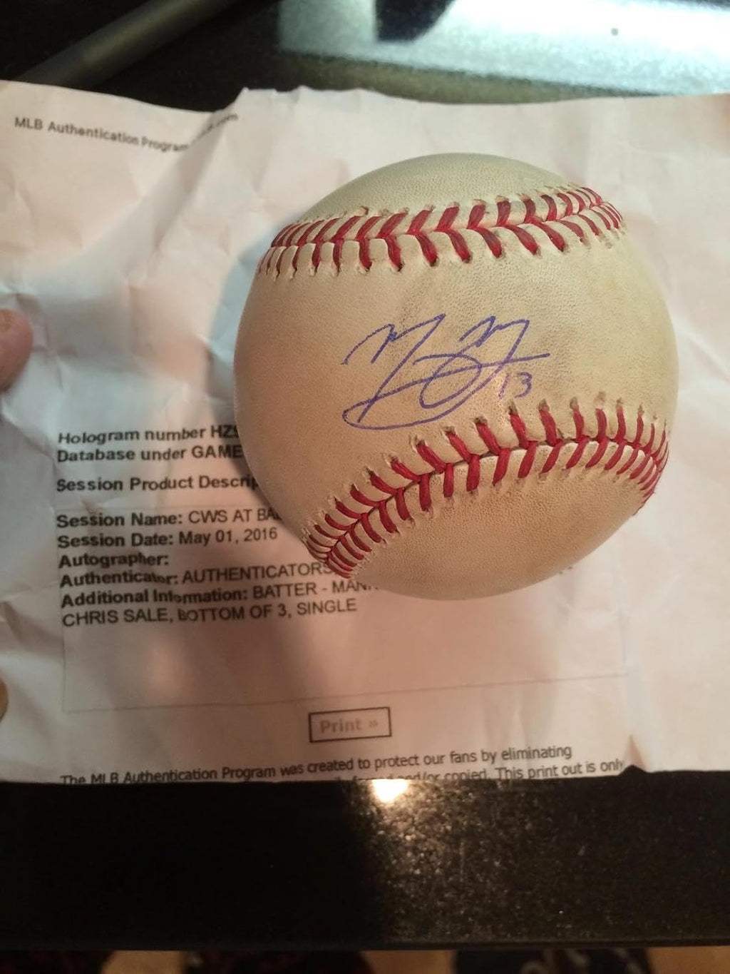 Manny Machado Signed Hit Single Vs Chris Sale -mvp Vs Cy? Game Used Jsa Auth 1/1 - MLB Autographed Game Used Baseballs