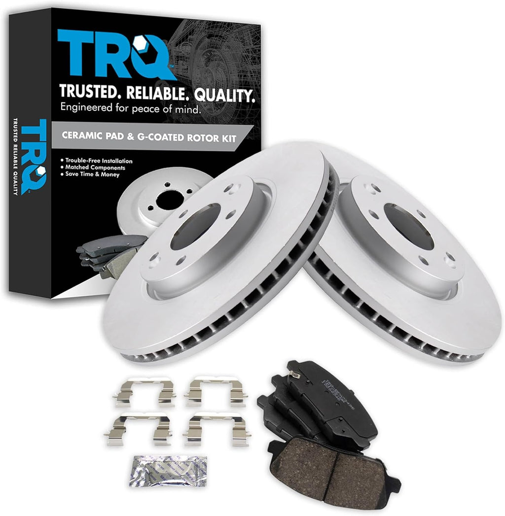 TRQ Front Brake Pad and Rotor Set Ceramic G Coated Vented Rotors Compatible with 2013-2016 Hyundai Veloster 2014-2016 Kia Forte Koup Forte5