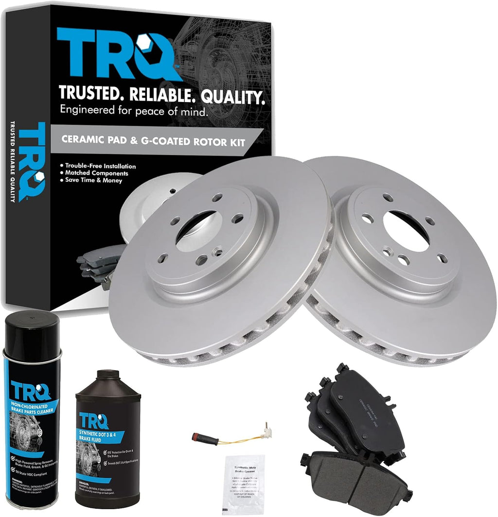 TRQ Front Brake Pad & Rotor Kit, with Chemical Kit Ceramic Premium G-Coated Compatible with 2017-2018 Infiniti QX30 2014-2019 Mercedes-Benz CLA250 2015-2019 GLA250