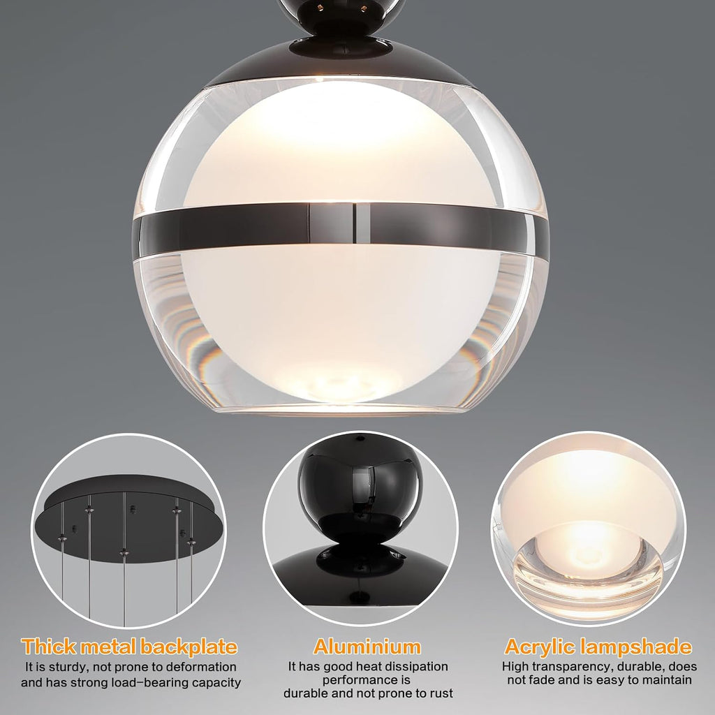 5-Light Black Chandelier, Modern Chandeliers for High Ceilings Globe LED Hanging Light Chandelier for Staircase Foyer Living Room Entryway Dining Room 3000K
