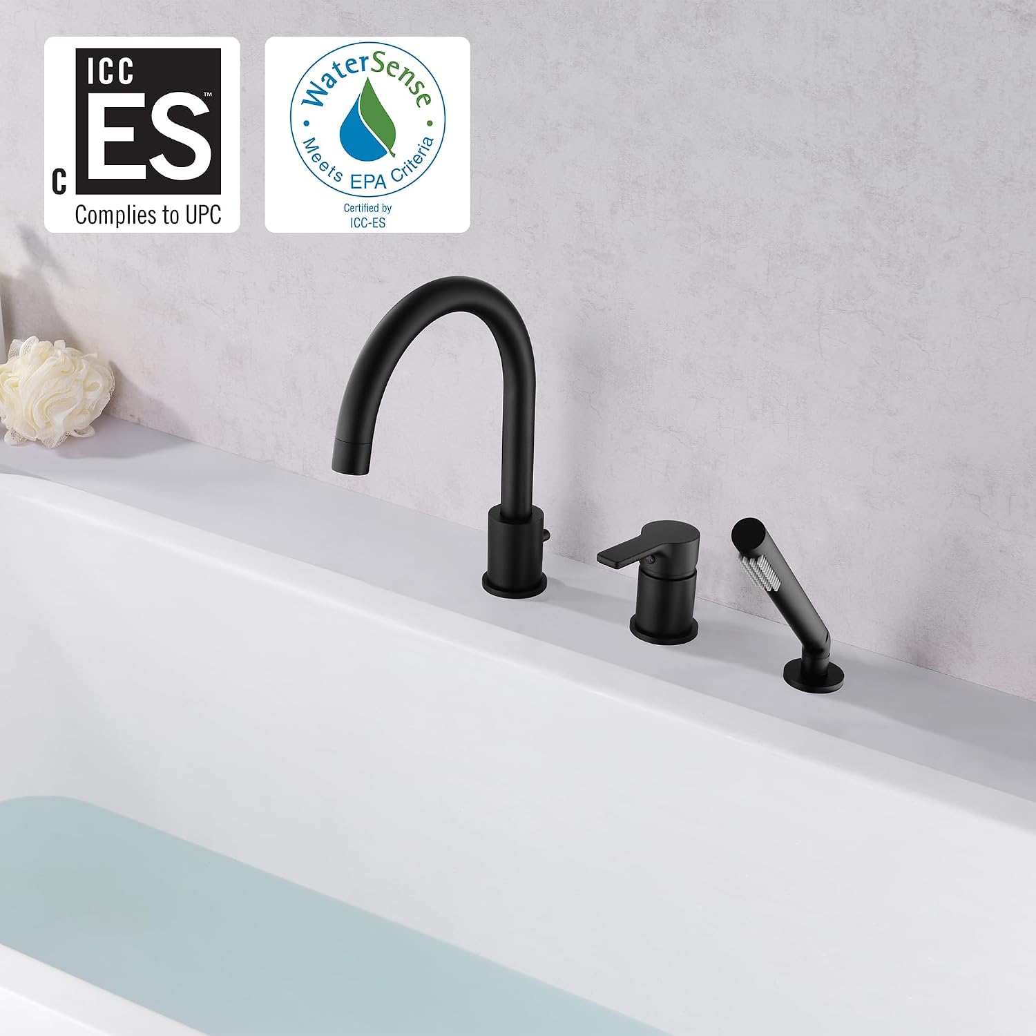 SUMERAIN Matte Black Roman Tub Faucet 3 Holes Deck Mount Bathtub Faucet with Handheld Shower Sprayer