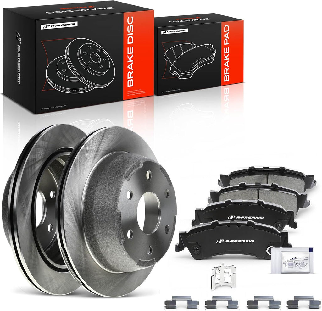A-Premium 12.80 in (325mm) Rear Vented Disc Brake Rotors + Ceramic Pads kit Compatible with Select Chevy and GMC Models - Silverado 1500/Sierra 1500 99-06, Tahoe/Yukon 00-01, Astro/Safari 03-05, 6-PC