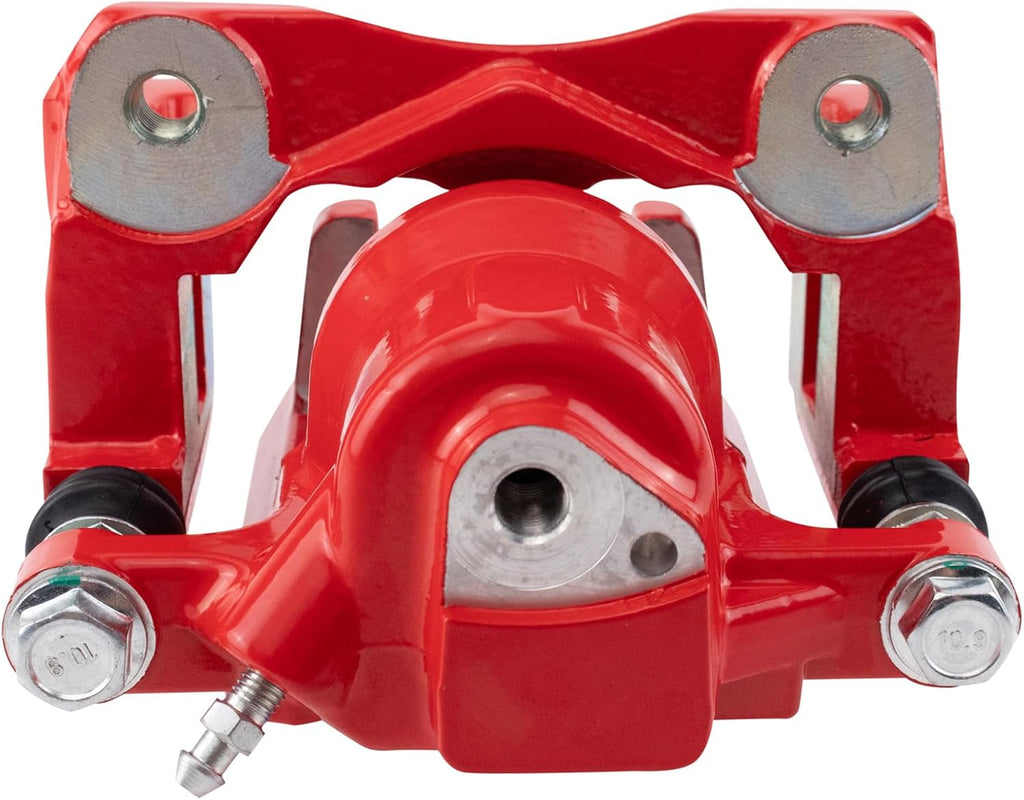 TRQ Performance Rear Brake Pad and Rotor Set Ceramic Coated Drilled Slotted Rotors Calipers Red Compatible with 2007-2012 Lexus ES350 2008-2012 Toyota Avalon 2007-2011 Camry