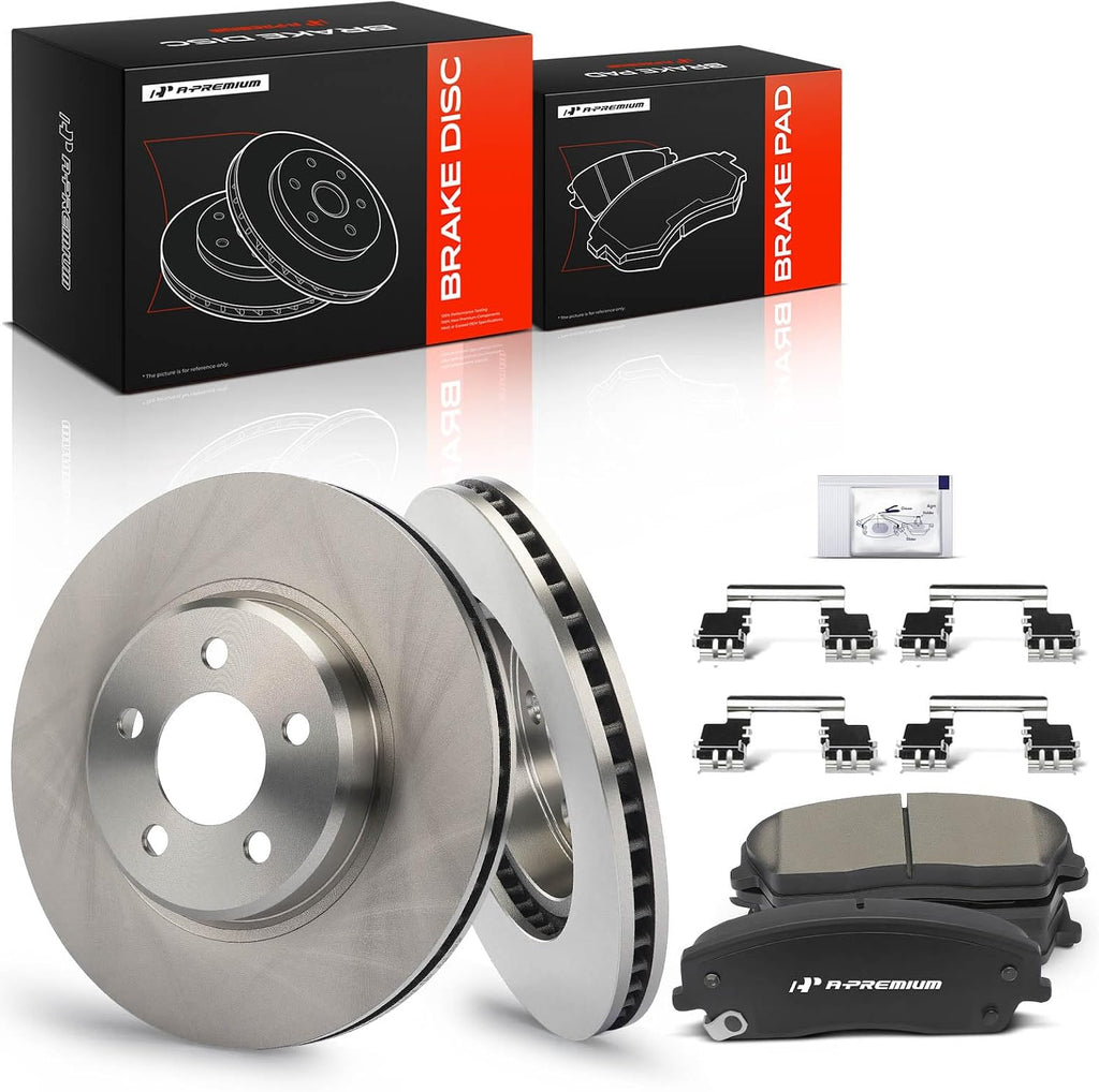 A-Premium 12.6 in (320 mm) Front Vented Disc Brake Rotors + Ceramic Pads Kit Compatible with Select Chrysler and Dodge Models - 300, Challenger, Charger, Magnum, 6-PC Set