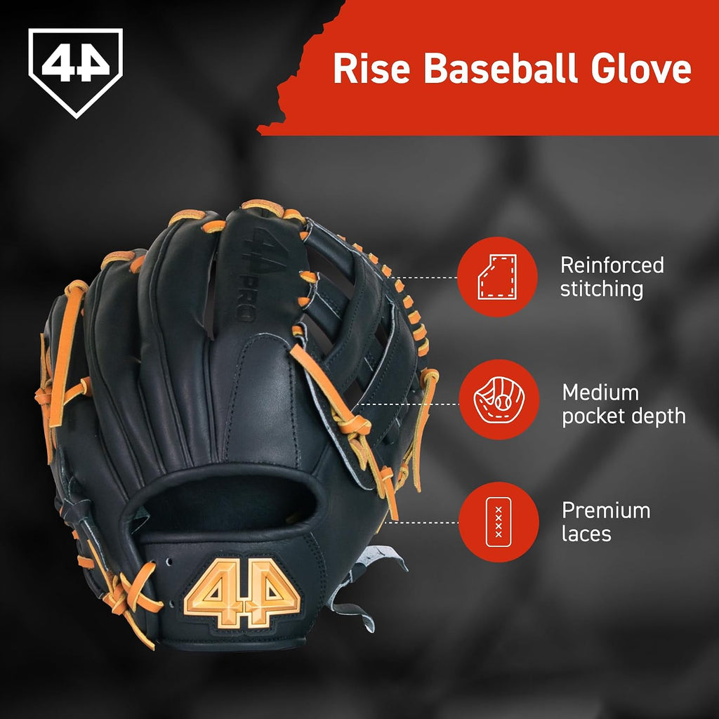 44 PRO BB Stock Rise Baseball Glove for Youth & Little Leagues, Age 8-12, Infield & Outfield, 11.5', H-Web, Easy Break-in, Narrow Fit & Lightweight Design