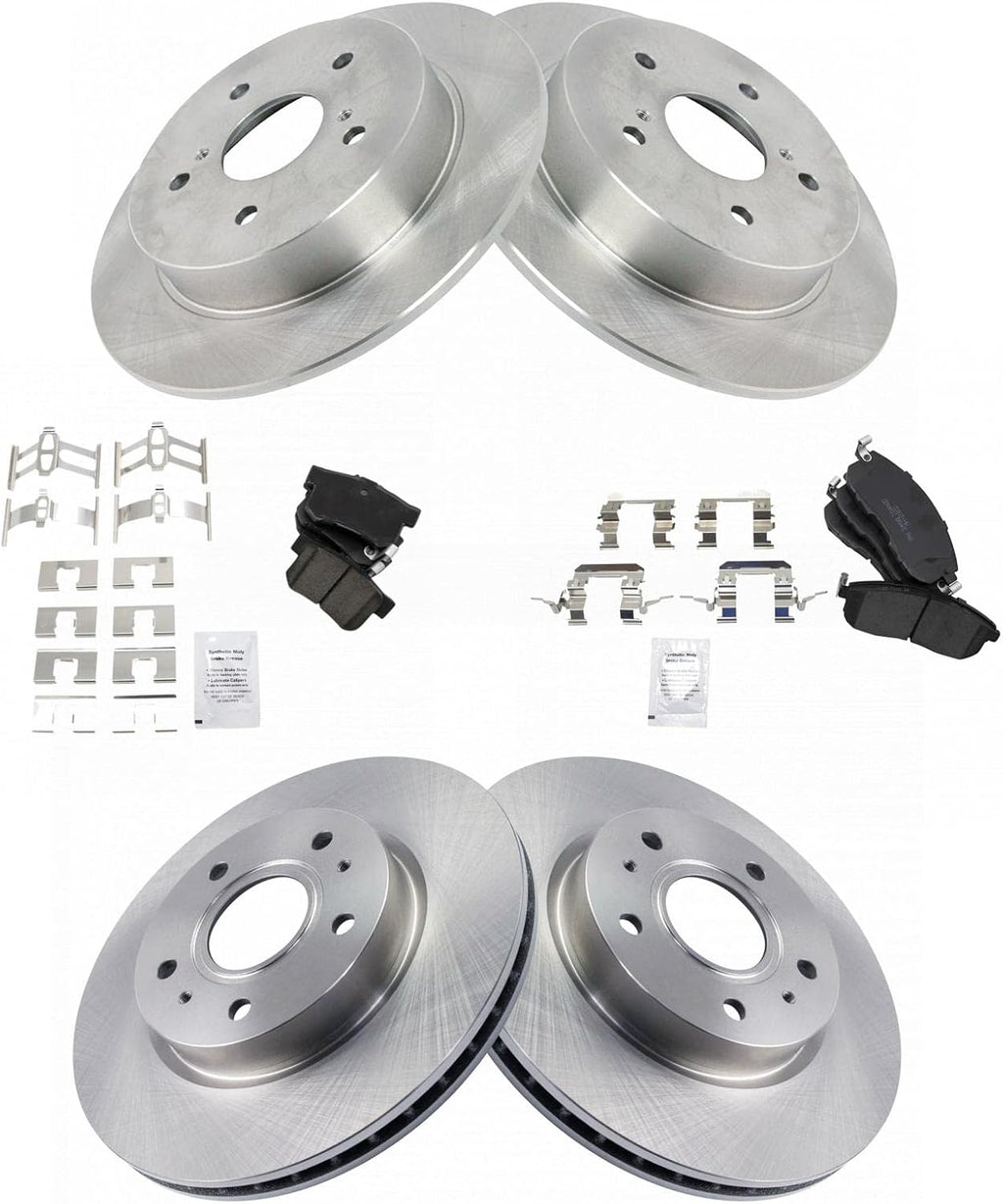 TRQ Front and Rear Brake Pad and Rotor Set Ceramic Vented Solid Rotors Compatible with 2007-2013 Suzuki SX4