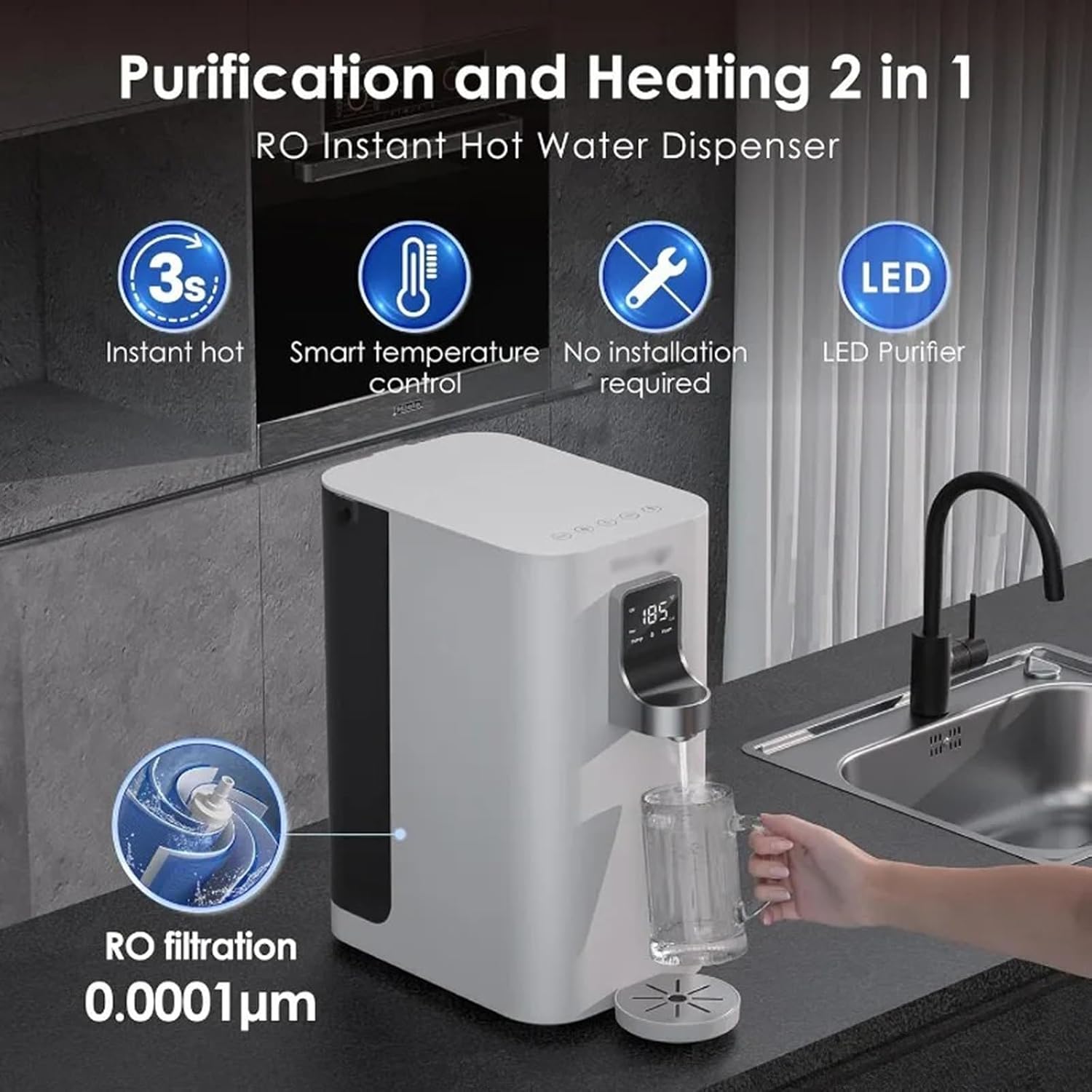 Water Dispenser Desktop Water Purifier Instant Hot Integrated Dispenser Countertop Reverse Osmosis System 4 Temperature Options