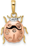14k Yellow Gold Ladybug Pendant Charm with Rhodium and Rose Tone Accents | 15 x 13 mm charm, 19 mm length with bail, white rhodium and rose tone accents, polished diamond-cut details, solid 14k gold