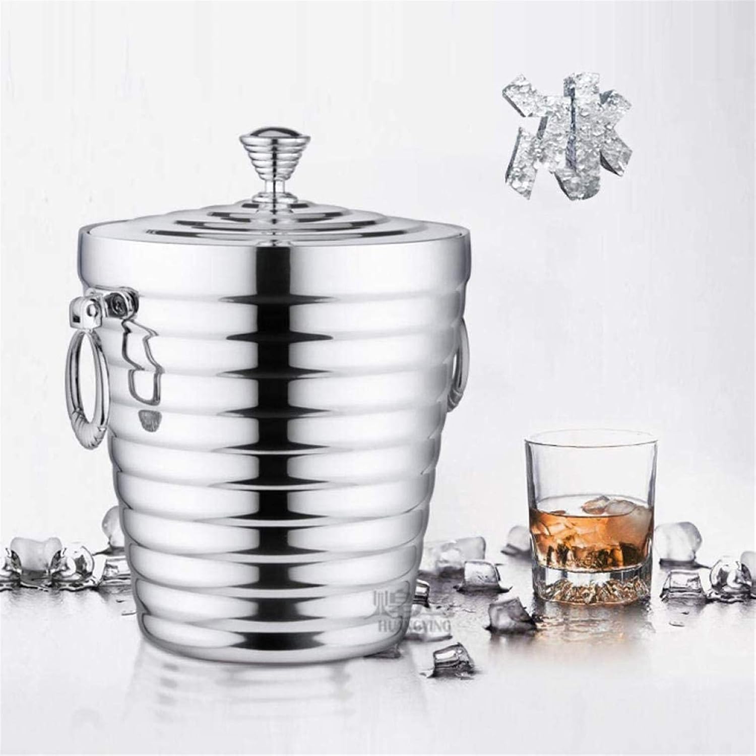Ice Bucket with Lid, Tongs and Handle - Wall Insulated Stainless Steel for Entertaining, Parties, Barware