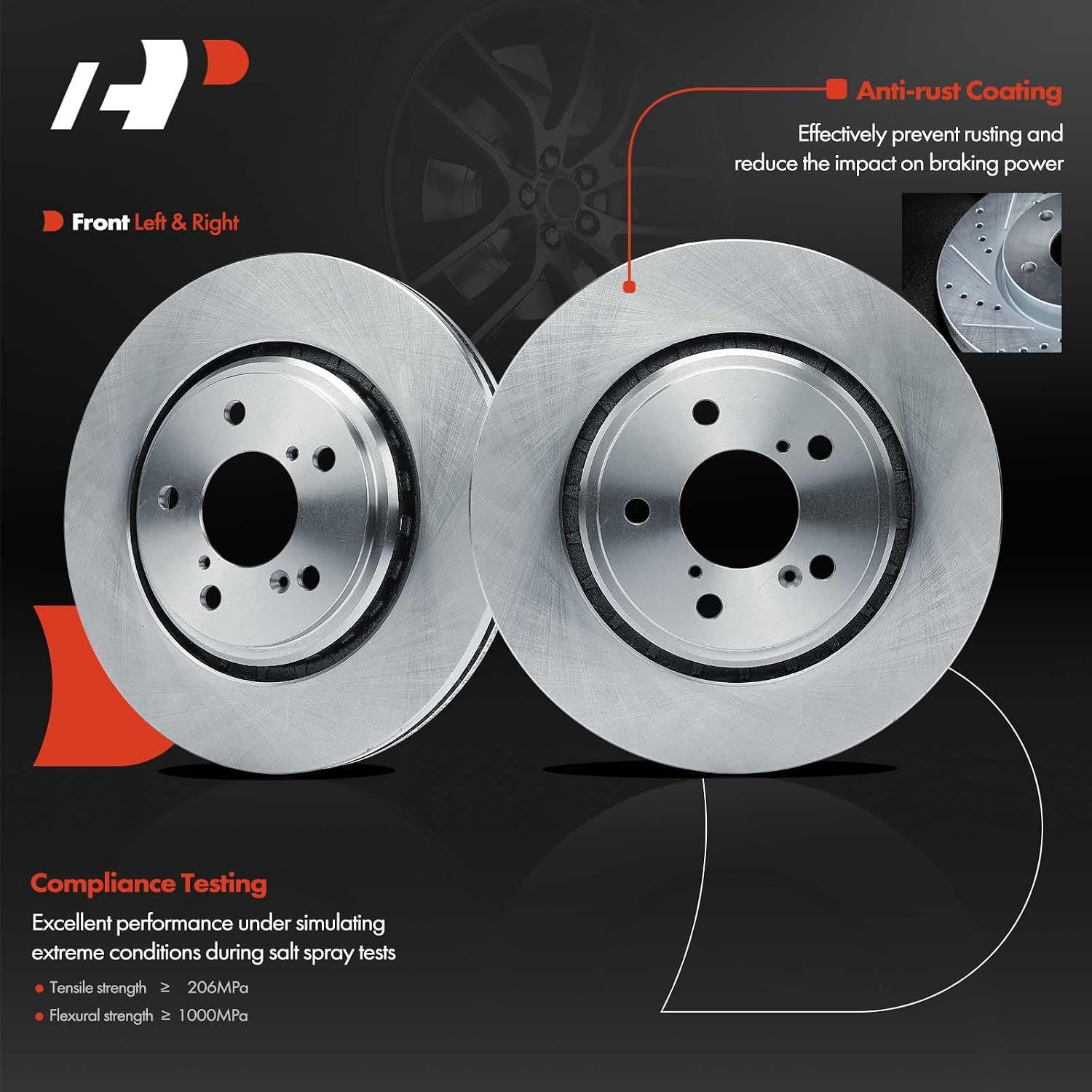 A-Premium 12.60 inch (320 mm) Front Vented Disc Brake Rotors + Ceramic Pads Kit Compatible with Select Honda Models - Odyssey 2015-2017, Passport 2019-2021, 6-PC Set