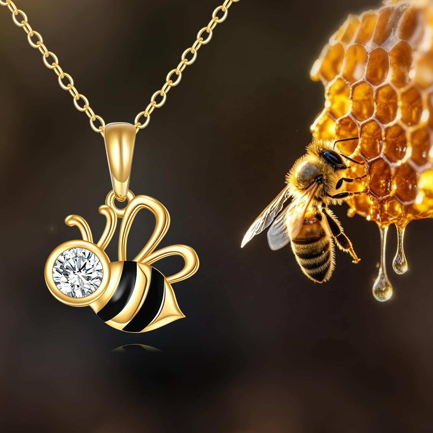 DOVRAN Real Solid Gold Birthstone Butterfly/Dragonfly/Bee/Hummingbird Necklace for Women Yellow Gold Animal Pendant for Christmas Dainty Jewelry Birthday Gifts for Mom Wife