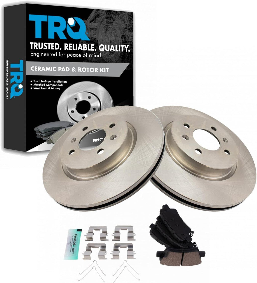 TRQ Front Brake Pad and Rotor Set Ceramic Vented Rotors Compatible with 2019-2020 Hyundai Accent 2018 Kia Rio