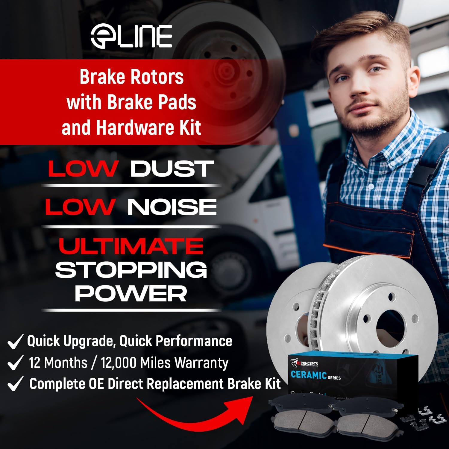 R1 Concepts Front and Rear Brake Kit Fits 2017-2019 Nissan Qashqai; 2014-2022 Nissan Rogue| Ceramic Pads, Blank Rotors| Hardware| 11.7' Front & 11.5' Rear