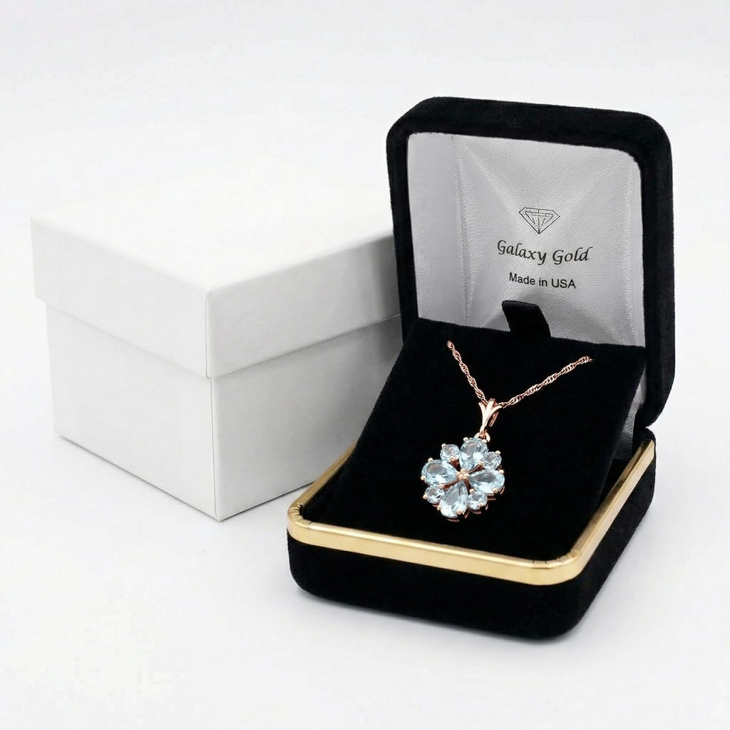 Galaxy Gold GG 14K Yellow Gold Natural Aquamarine Pendant Necklace - March Birthstone - Courage & Clarity - 16' to 24' - Fine Jewelry for Women