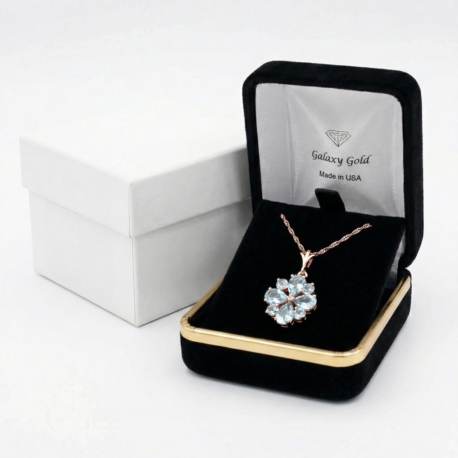 Galaxy Gold GG 14K Yellow Gold Natural Aquamarine Pendant Necklace - March Birthstone - Courage & Clarity - 16' to 24' - Fine Jewelry for Women