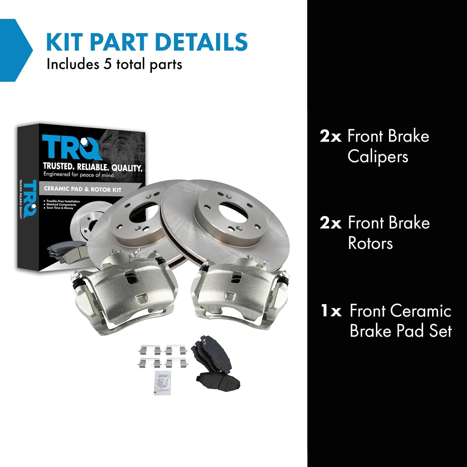 TRQ Front Brake Pad and Rotor Set Ceramic Vented Rotors Calipers Compatible with 2003-2011 Honda Element