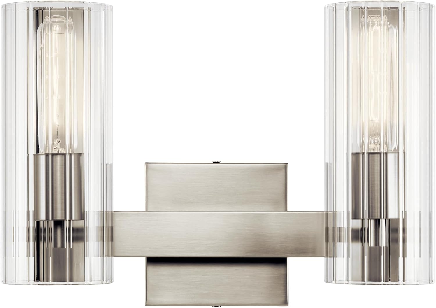 Kichler Jemsa 2-Light Bathroom Vanity Light Fixture with Clear Fluted Glass in Brushed Nickel for Modern Bathroom or Powder Room Over Mirror (9.75' x 13.75'), 55167NI