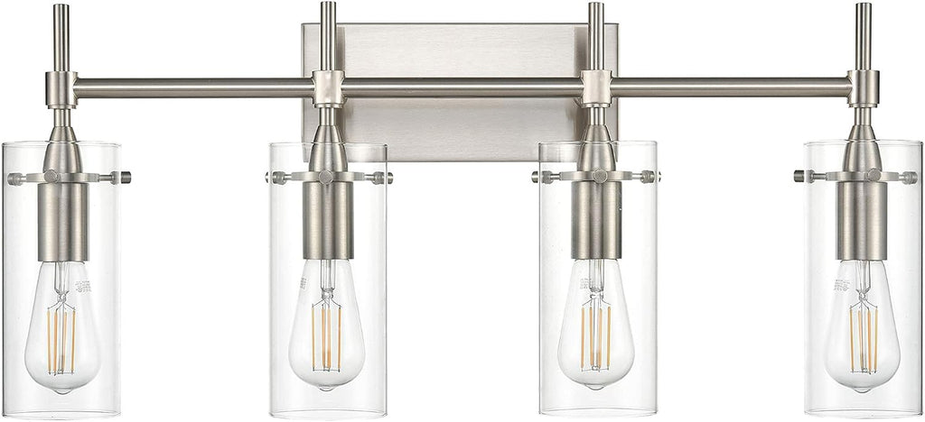 Linea di Liara Effimero Modern Farmhouse Bathroom Vanity Lights Fixtures 4 Lights Over Mirror Brushed Nickel Vanity Lights For Bathroom Light Fixtures Industrial Lighting Clear Glass Covers, UL Listed