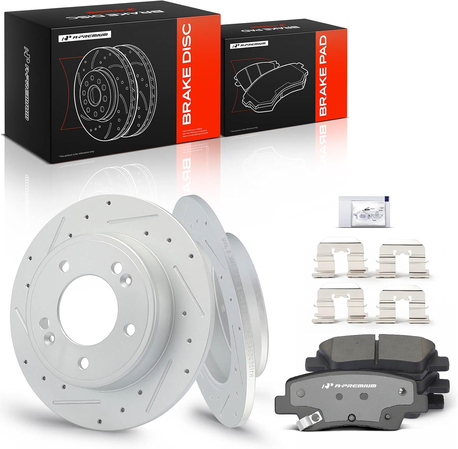 A-Premium 10.31″ (262mm) Rear Disc Brake Rotors + Ceramic Pads Kit Compatible with Select Hyundai and Kia Models - Elantra, Elantra Coupe/GT, For Veloster, Forte, Forte Koup, Forte5, Soul