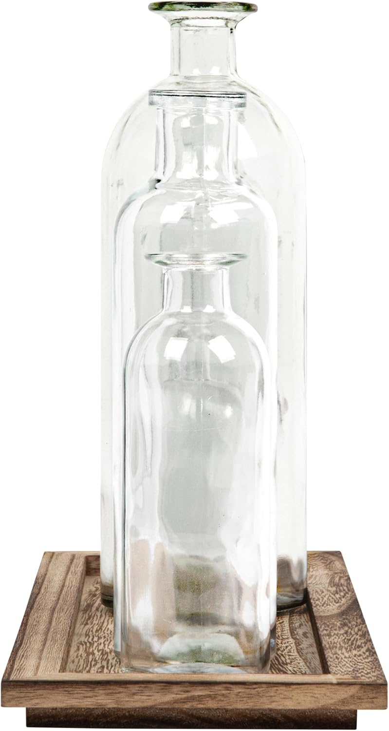 Creative Co-Op Set of 5 Vintage Bottle Vases on Wood Tray