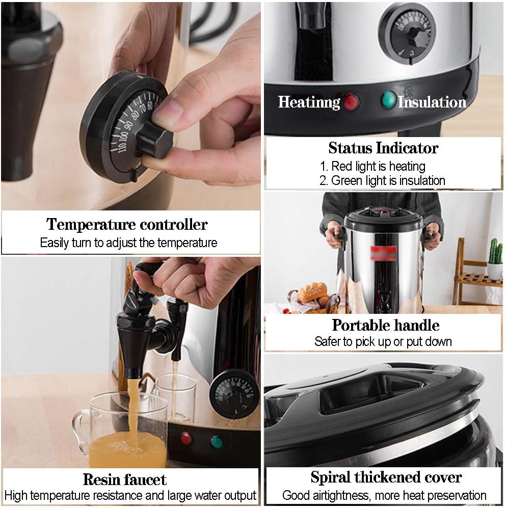 Juice Dispenser Beverage Dispenser, Commercial Hot Water Urn Dispenser with Temperature Control for Coffee, Double Wall Stainless Steel Coffee Urn Thermo-Pot Boiler & Warmer