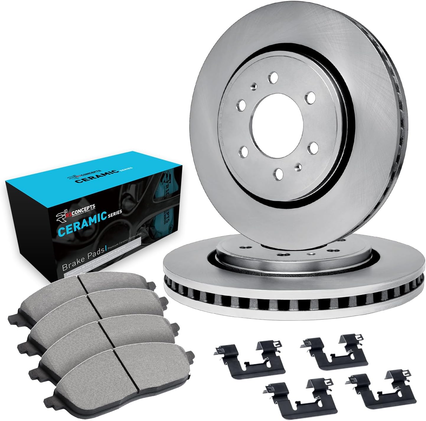 R1 Concepts Front Brake Kit Fits 2000-2006 Toyota Tundra; 2001-2007 Toyota Sequoia| Ceramic Pads, Blank Rotors| Hardware| 12.6' Front