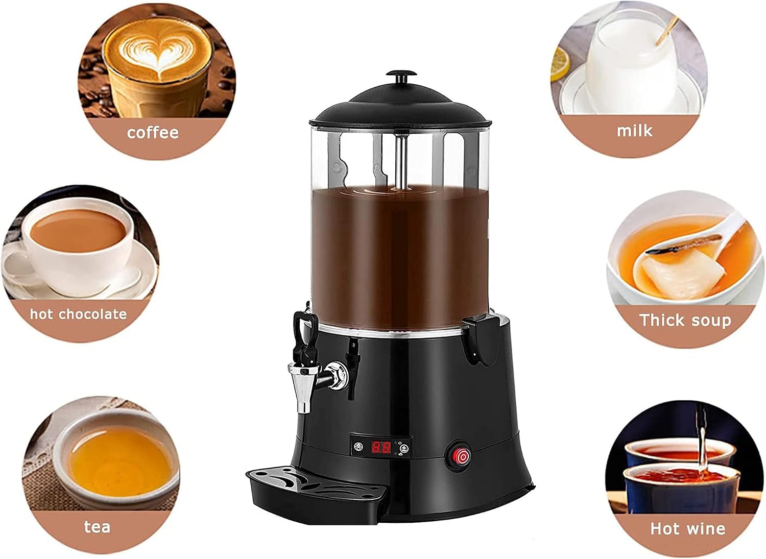 Hot Automatic Beverage Mixes Maker, Commercial Dispenser, Electric Milk Steamer Foam Maker, 400W Chocolate Maker, Coffee Maker Water Urn, for Espresso, Water, Tea, Chocolate, 30~90℃, Black