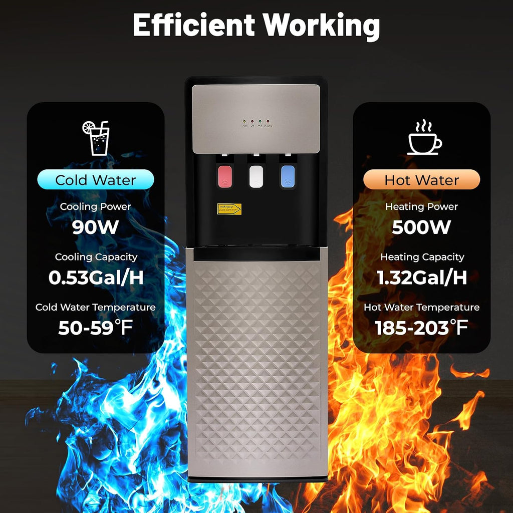 Bottom Loading Water Cooler Dispenser, Hot Cold & Cool Water Dispenser, 3 Temperature Settings, 3 Water Outlets, Stainless Steel, Ideal for Home and Office (Silver)