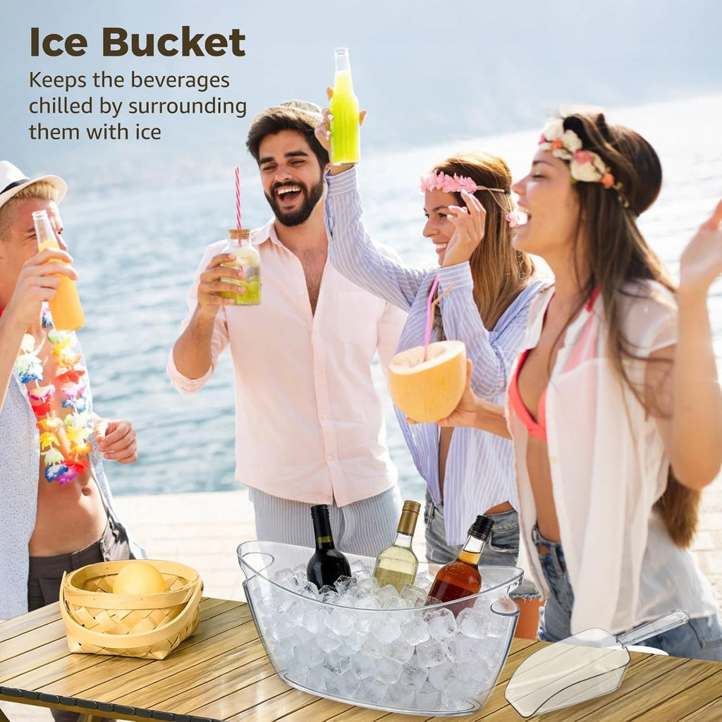 5.5L Ice Buckets 2-Pack With Shovels, Clear Plastic Party Tubs, Boat Design With Handles, Beverage Chillers