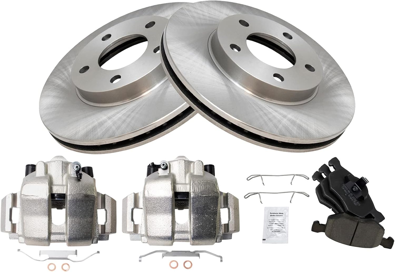 TRQ Front Brake Pad and Rotor Set Ceramic Vented Rotors Calipers Compatible with 2005-2007 Ford Escape Mercury Mariner