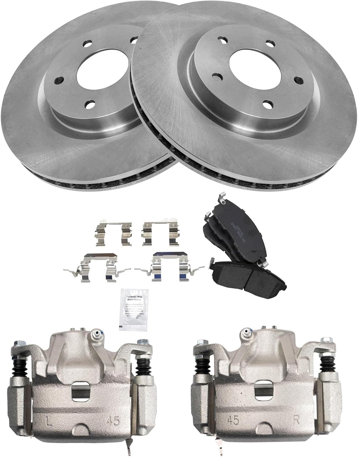 TRQ Front Brake Pad and Rotor Set Ceramic Vented Rotors Calipers Compatible with 2011-2012 Nissan Sentra