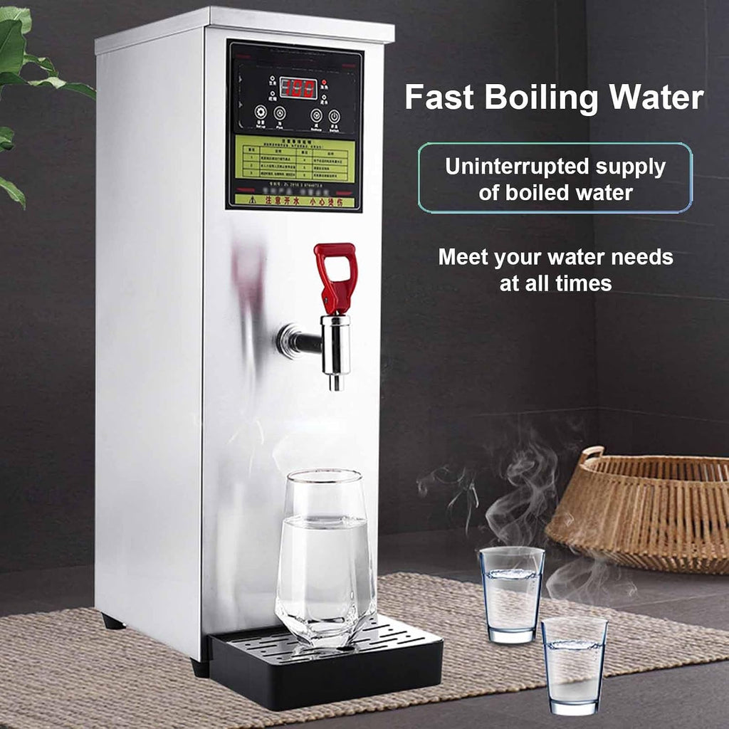 Water Boiler, Electric Commercial Hot Water Dispenser with Drip Tray, Stepping Type Boiling Water Machine, with Digital Temperature Display and Timer, for Coffee, Tea,Silver