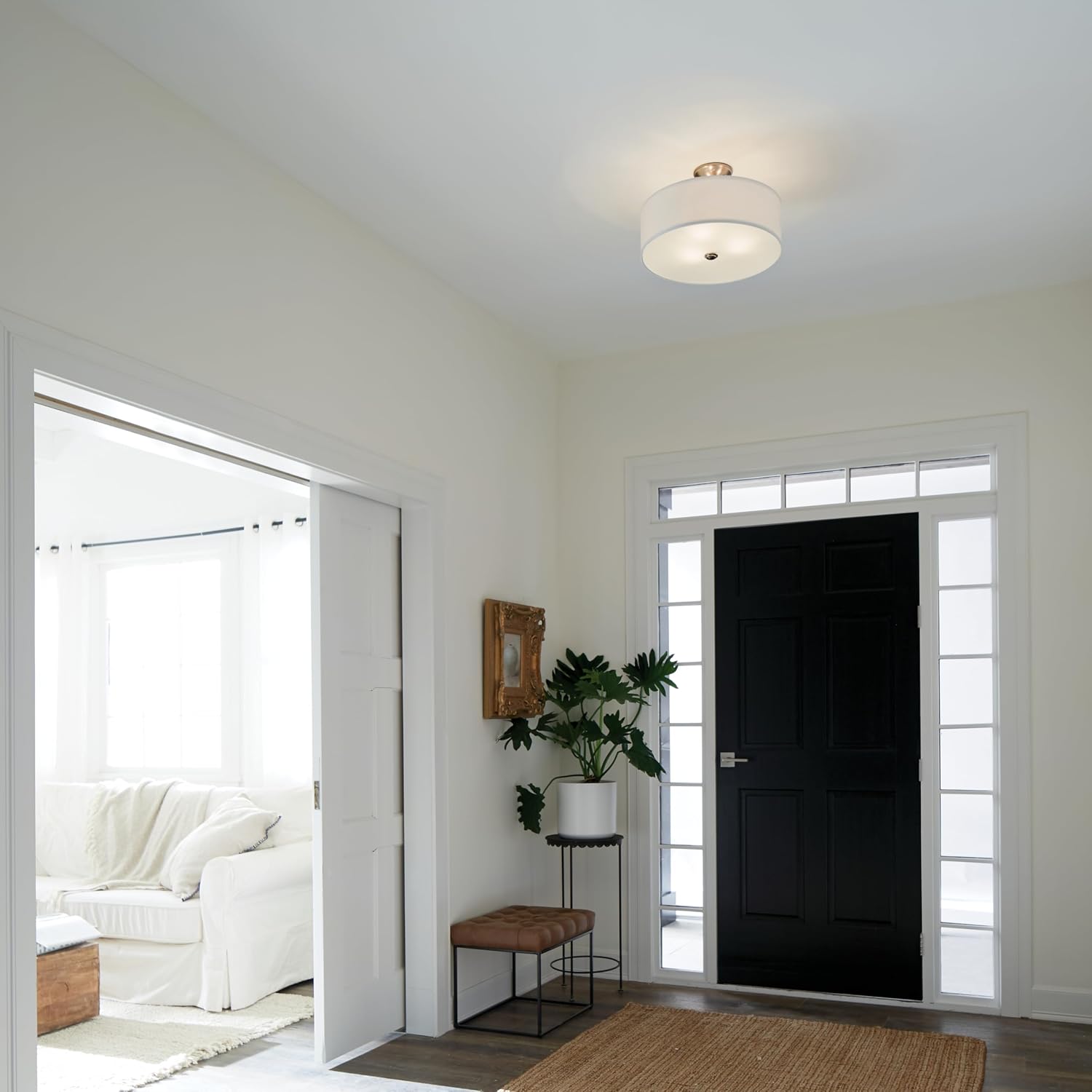 Kichler Shailene 18' Semi Flush Mount Light in Brushed Nickel, 3-Light Round Ceiling Light with Satin Etched White Diffuser, (18' W x 11.25' H), 43692NI