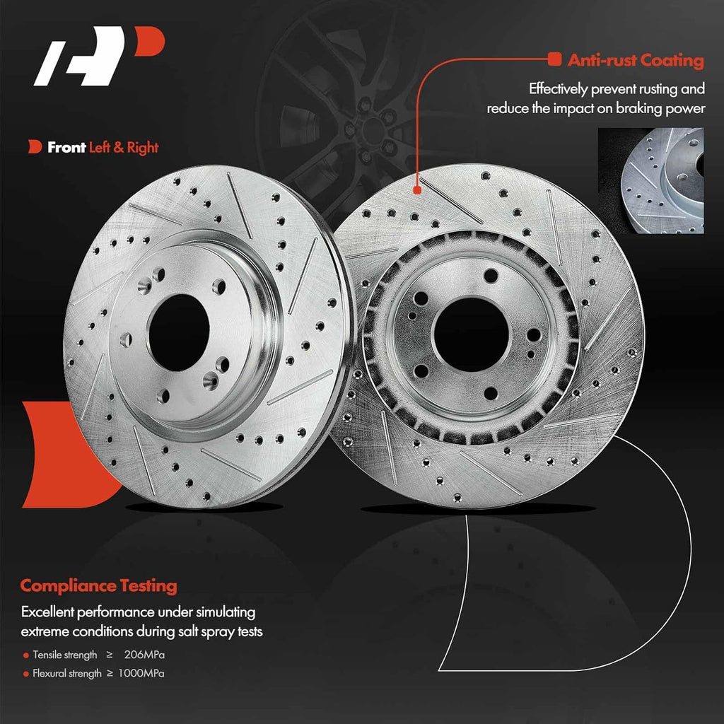 A-Premium Front and Rear Drilled and Slotted Disc Brake Rotors + Ceramic Pads Kit Compatible with Select Hyundai Models - Elantra 2017 2018 2019 2020, 12-PC Set