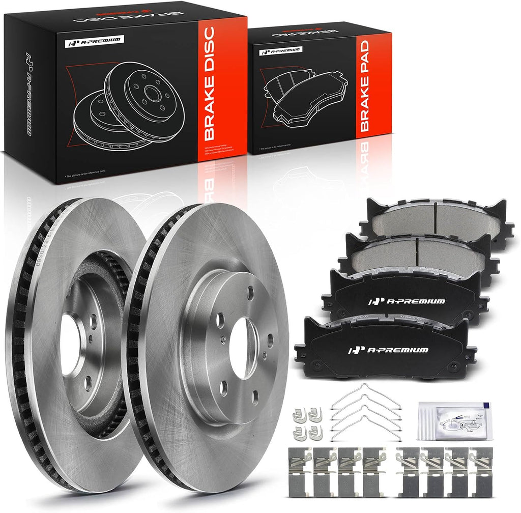 A-Premium 11.65 in (296 mm) Front Vented Disc Brake Rotors + Ceramic Pads Kit Compatible with Select Lexus & Toyota Models - Camry 2007-2017, Avalon 2008-2018, ES350 2007-2018, ES300h 2013-2018, 6 Pcs