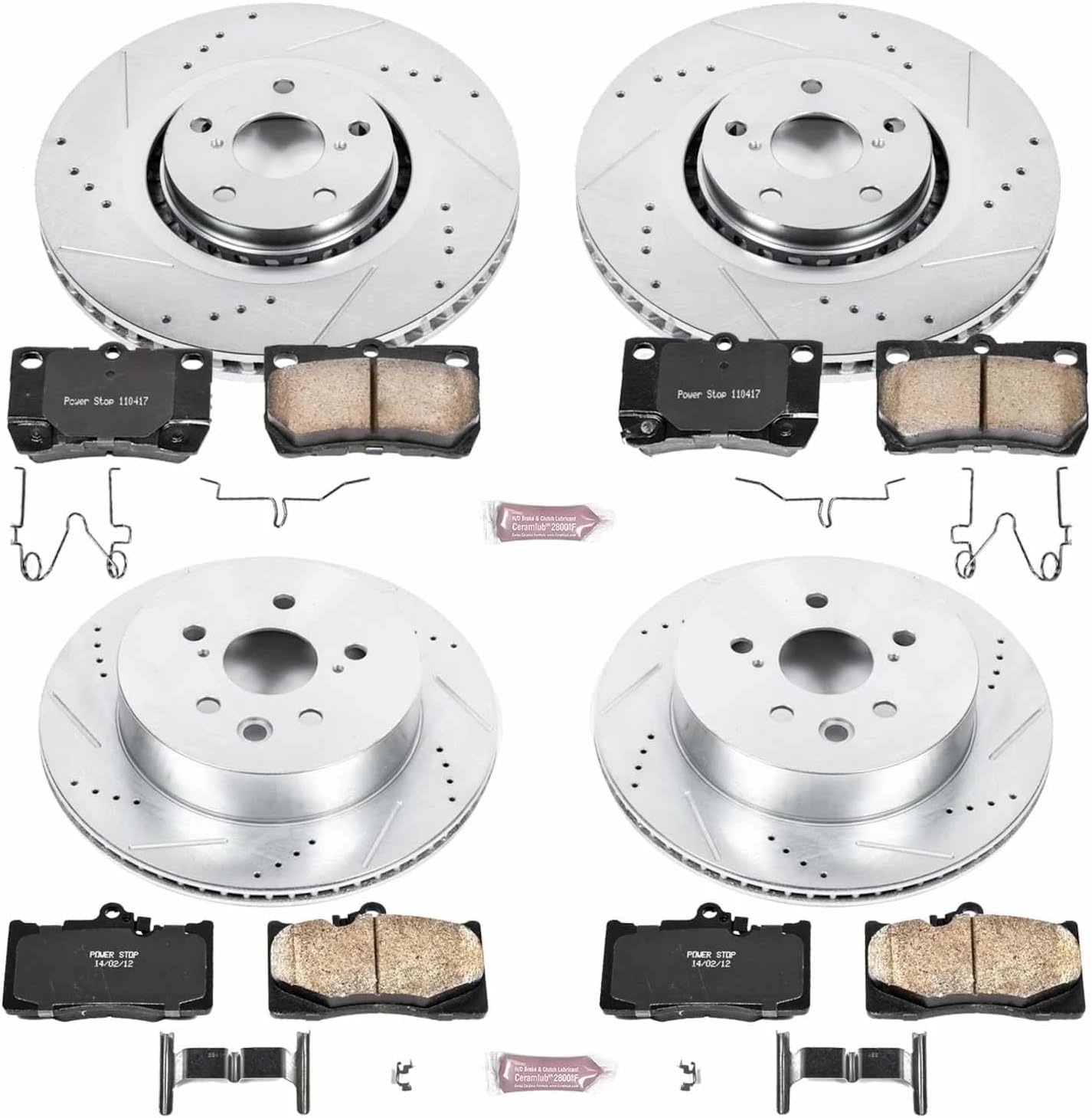 PowerStop Front and Rear Brake Kit for Lexus GS350 2007-11 |GS430 2006-07 |GS450h 2007-11 |GS460 2008-11 - Drilled and Slotted Disc Rotors with Carbon-Fiber Ceramic Brake Pads Replacement, K4070