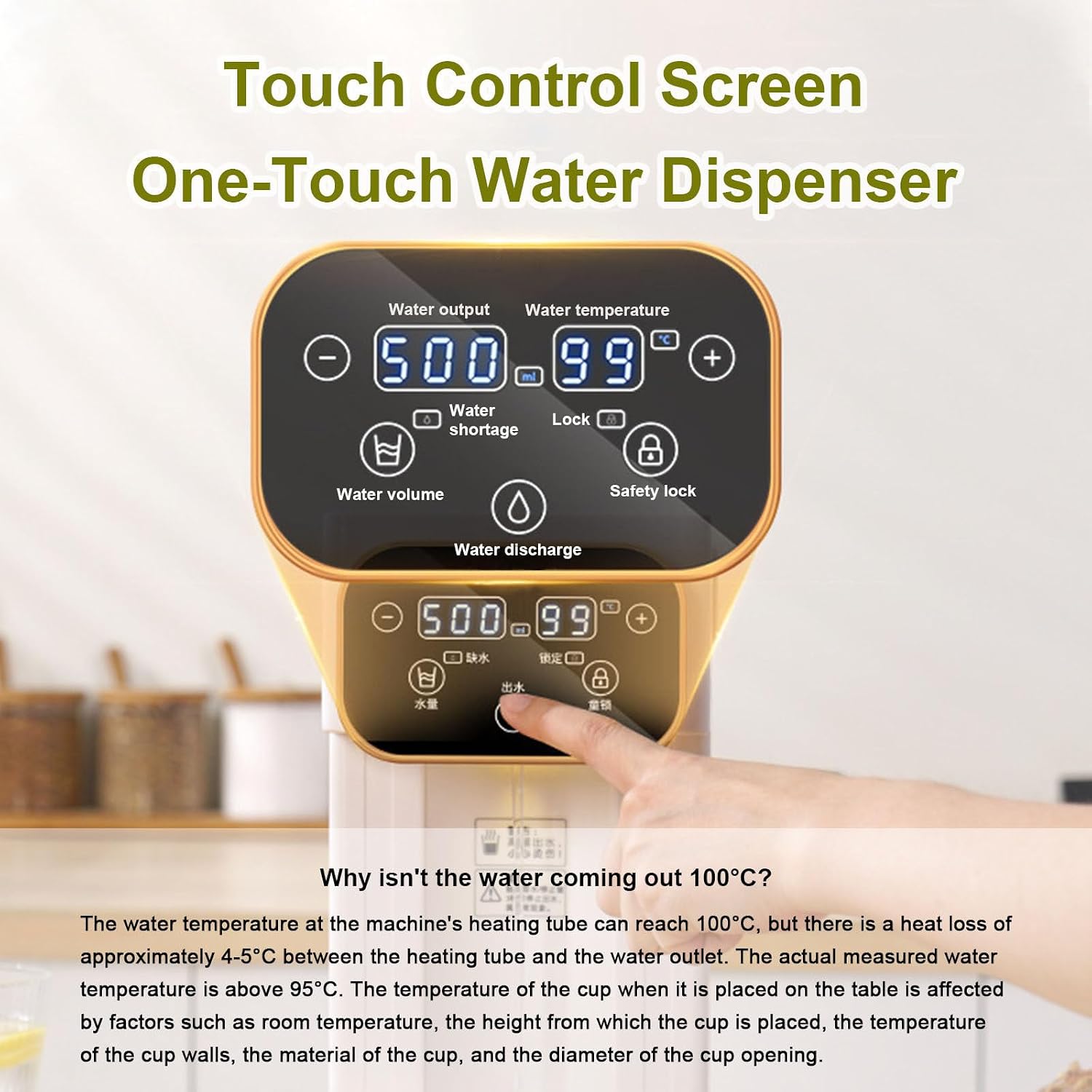 Hot Water Dispenser Countertop, Portable 2000W Fast Heating Water Boiler with 3L Detachable Water Tank, 12 Temp Settings, 8 Volume Control & Safety Lock, for Home, Office, Travel