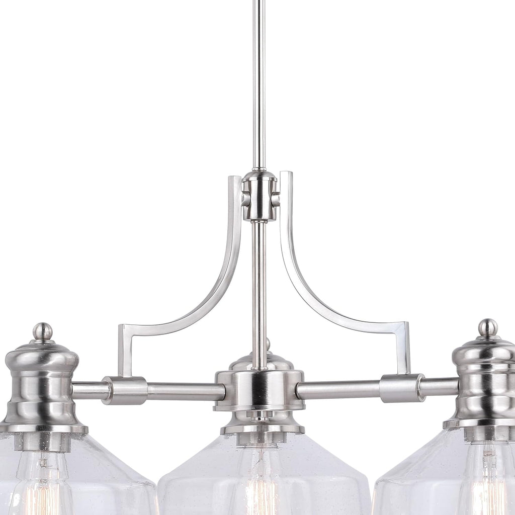 VAXCEL Beloit 3 Light Satin Nickel Farmhouse Chandelier Clear Glass