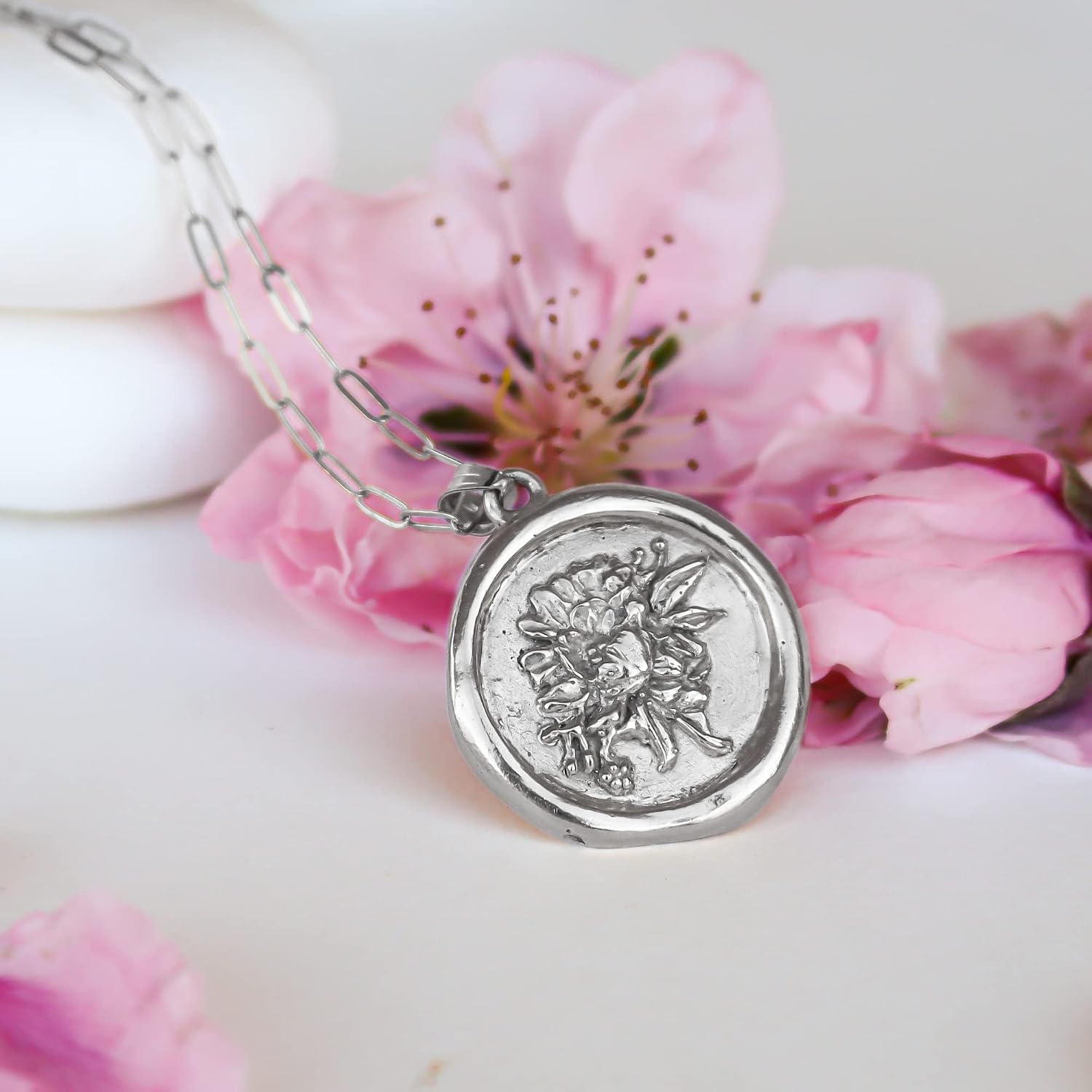 LOTUS STONE JEWELRY 23.5K Gold Vermeil Wax Seal Pendant, Coin Necklace for Women (Gold Vermeil)