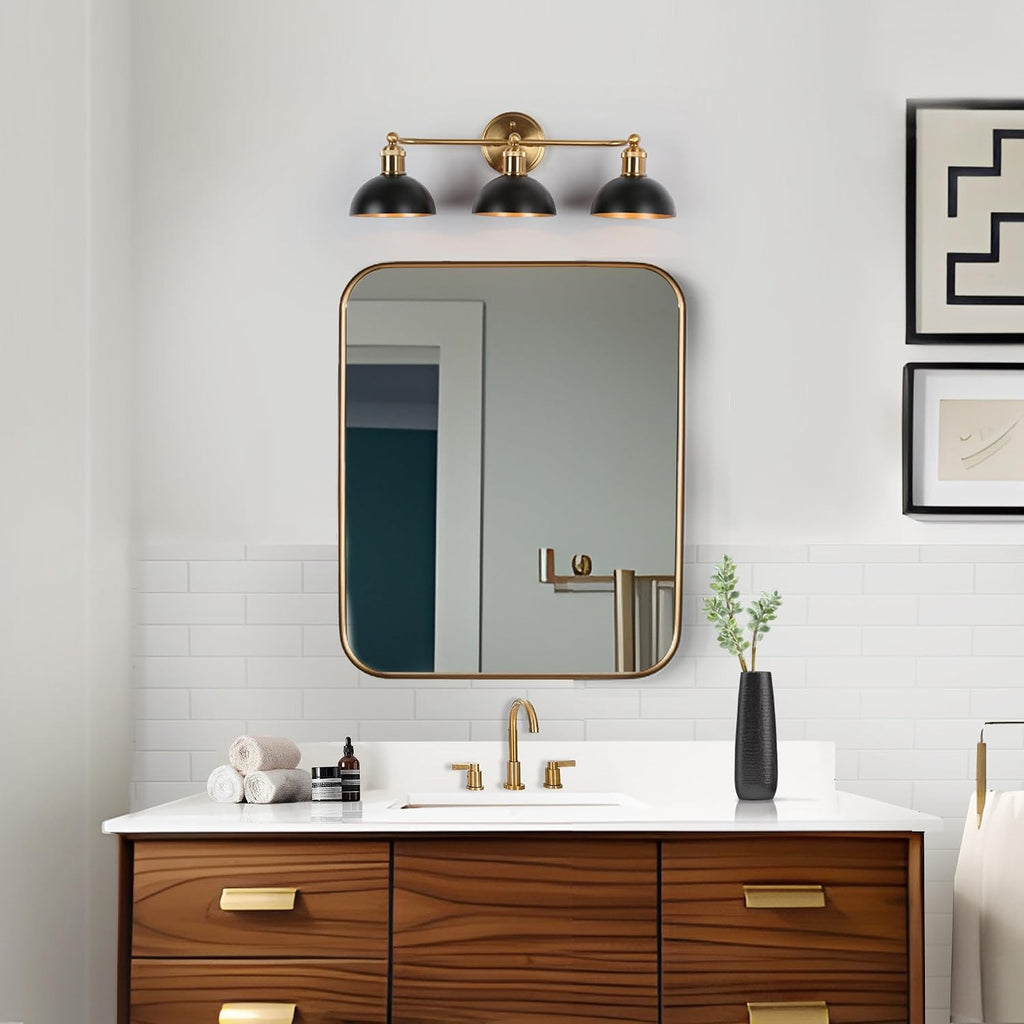 KSANA Black Brass Vanity Light, Modern Farmhouse Black and Gold Dome Bathroom Light, 3-Light Wall Lighting Fixture for Kitchen, Bedroom and Hallway