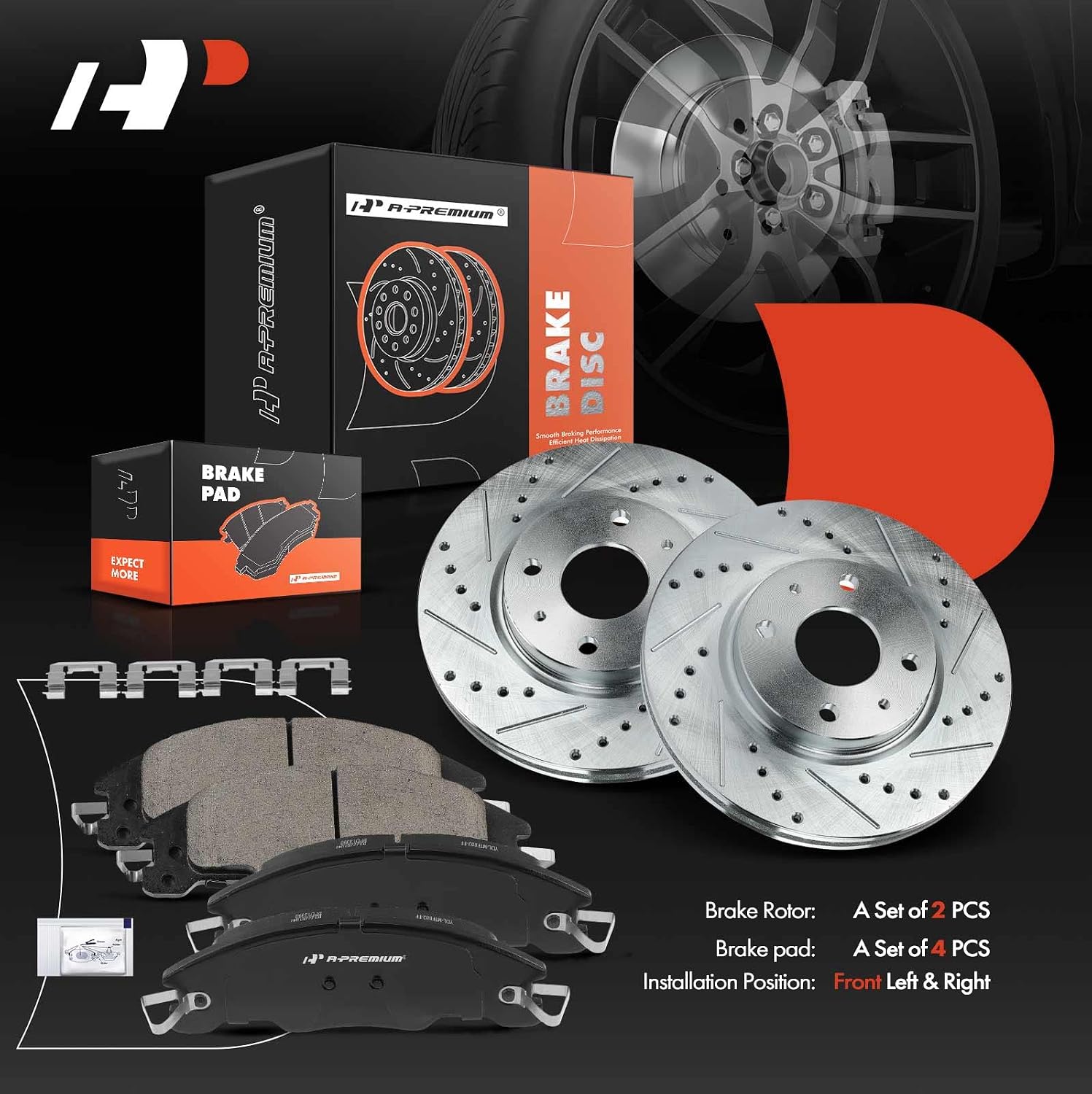 A-Premium 10.83 inch (275mm) Front Drilled and Slotted Disc Brake Rotors + Ceramic Pads Kit Compatible with Select Ford Model - Focus 2008 2009 2010 2011, 2.0L 2.5L, 6-PC Set