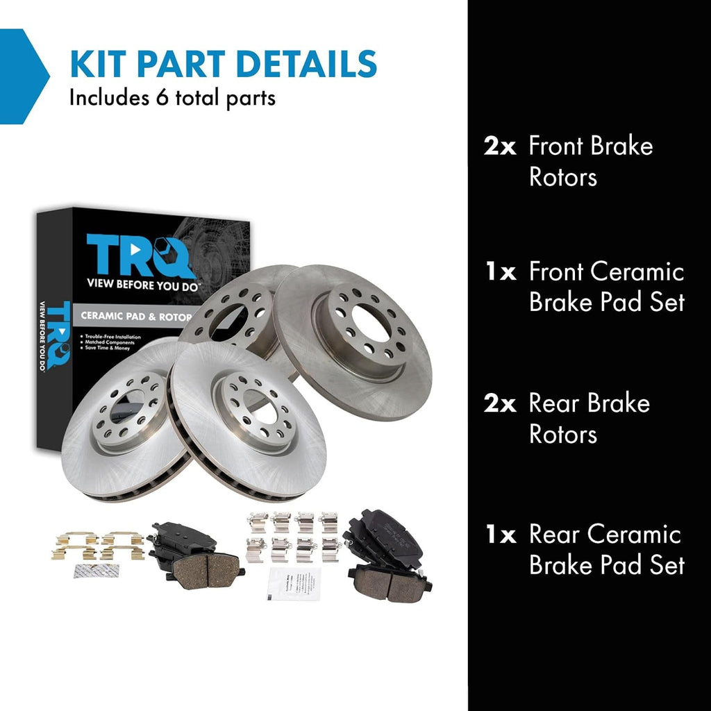 TRQ Front and Rear Brake Pad and Rotor Set Ceramic Compatible with 2018-2022 Jeep Compass