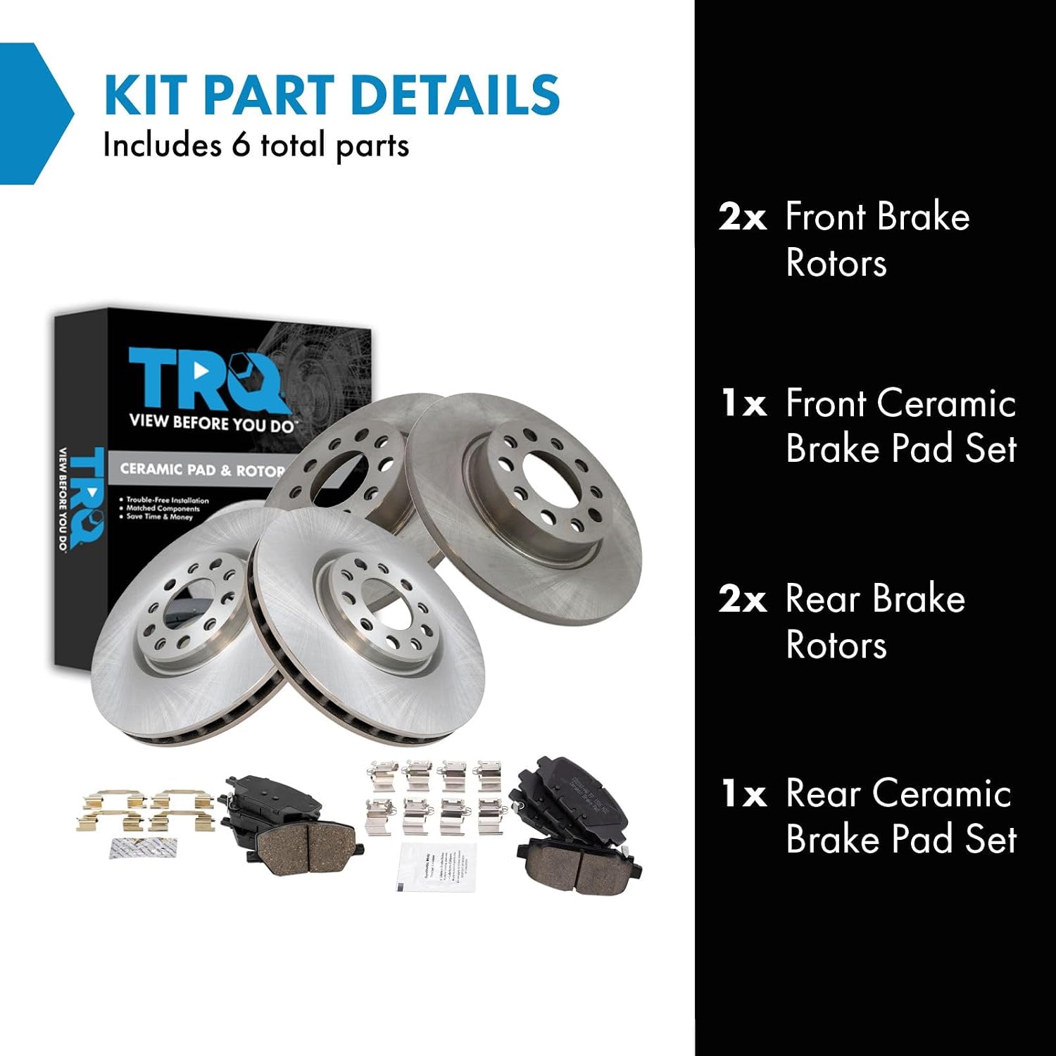 TRQ Front and Rear Brake Pad and Rotor Set Ceramic Compatible with 2018-2022 Jeep Compass